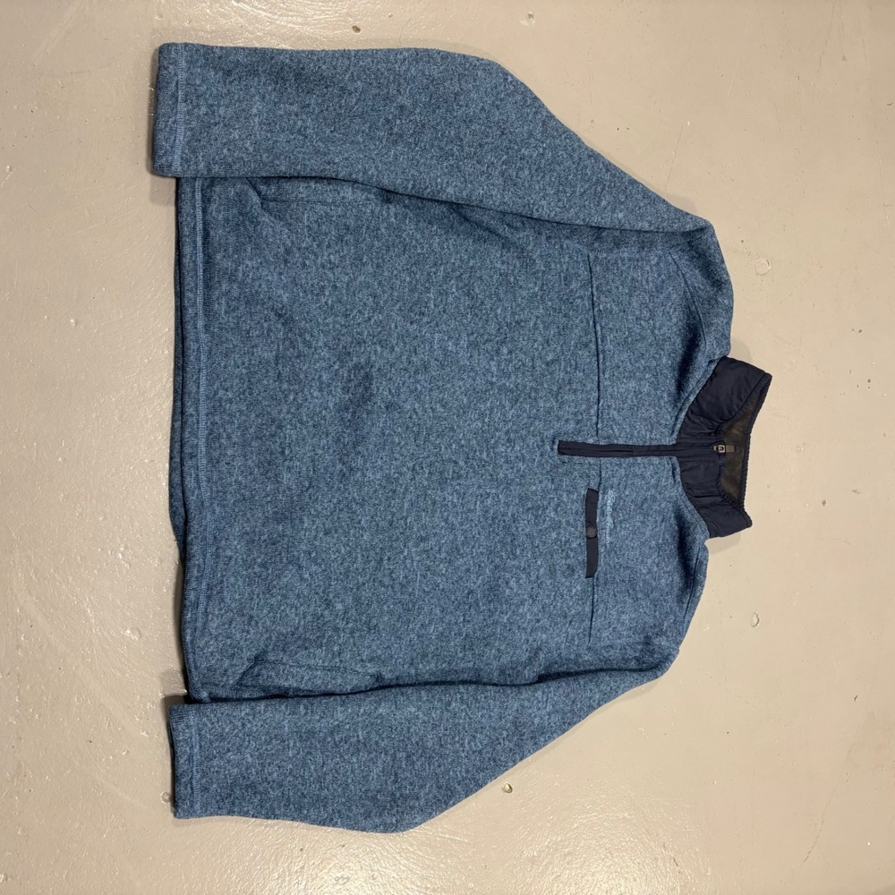 Eddie Bauer Mens Blue Heathered Fleece Lined Quarter Zip Pullover Sweater XL